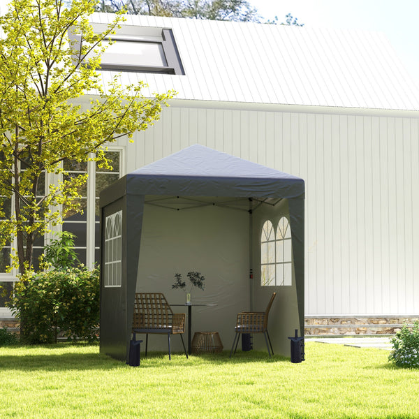 Tonnelle de jardin pliante pop-up 2 x 2 m tente de réception hauteur réglable 3 niveaux Anti-UV 30+ 3 parois latérales avec 4 sacs de sable et 1 sac de transport tissu Oxford acier gris
