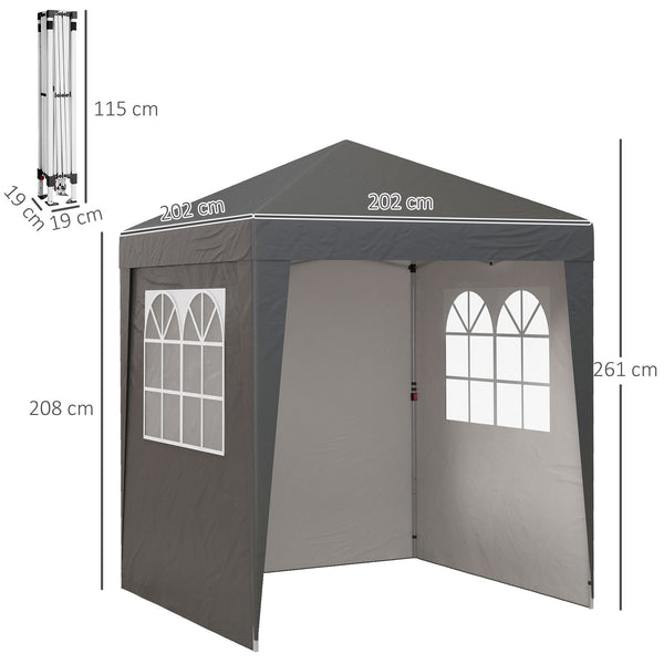Tonnelle de jardin pliante pop-up 2 x 2 m tente de réception hauteur réglable 3 niveaux Anti-UV 30+ 3 parois latérales avec 4 sacs de sable et 1 sac de transport tissu Oxford acier gris