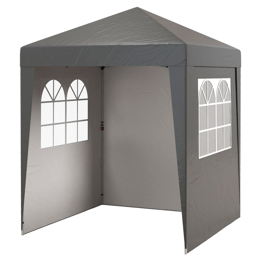 Tonnelle de jardin pliante pop-up 2 x 2 m tente de réception hauteur réglable 3 niveaux Anti-UV 30+ 3 parois latérales avec 4 sacs de sable et 1 sac de transport tissu Oxford acier gris