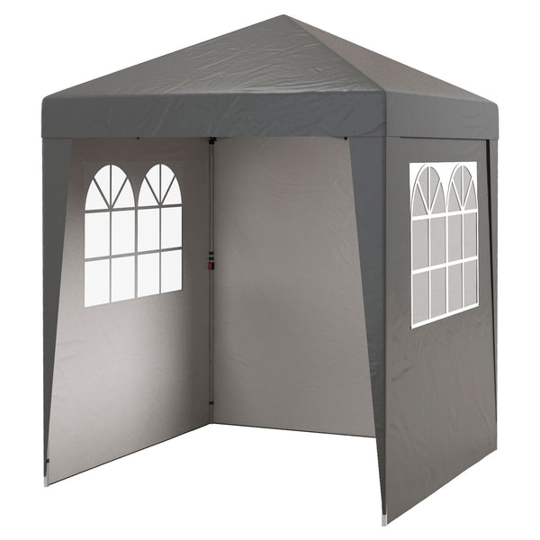 Tonnelle de jardin pliante pop-up 2 x 2 m tente de réception hauteur réglable 3 niveaux Anti-UV 30+ 3 parois latérales avec 4 sacs de sable et 1 sac de transport tissu Oxford acier gris