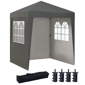 Tonnelle de jardin pliante pop-up 2 x 2 m tente de réception hauteur réglable 3 niveaux Anti-UV 30+ 3 parois latérales avec 4 sacs de sable et 1 sac de transport tissu Oxford acier gris