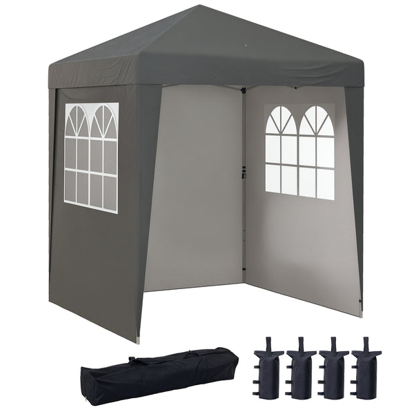 Tonnelle de jardin pliante pop-up 2 x 2 m tente de réception hauteur réglable 3 niveaux Anti-UV 30+ 3 parois latérales avec 4 sacs de sable et 1 sac de transport tissu Oxford acier gris