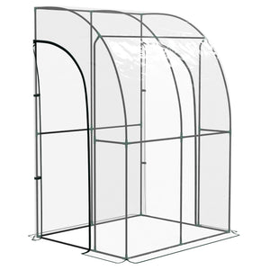 Serre de jardin adossée, serre de balcon, bâche renforcée PVC, châssis en acier, 2 portes zippées enroulables, pour légumes plantes fleurs, intérieur et extérieur, 143x118x212cm, transparent