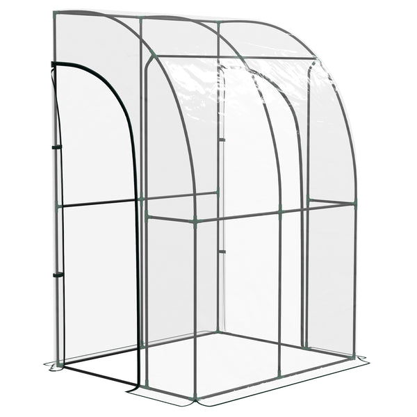 Serre de jardin adossée, serre de balcon, bâche renforcée PVC, châssis en acier, 2 portes zippées enroulables, pour légumes plantes fleurs, intérieur et extérieur, 143x118x212cm, transparent