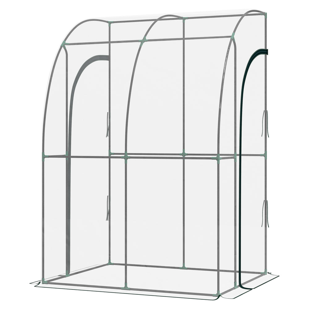 Serre de jardin adossée, serre de balcon, bâche renforcée PVC, châssis en acier, 2 portes zippées enroulables, pour légumes plantes fleurs, intérieur et extérieur, 143x118x212cm, transparent
