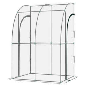 Serre de jardin adossée, serre de balcon, bâche renforcée PVC, châssis en acier, 2 portes zippées enroulables, pour légumes plantes fleurs, intérieur et extérieur, 143x118x212cm, transparent