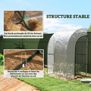 Serre de jardin adossée, serre de balcon, bâche renforcée PVC, châssis en acier, 2 portes zippées enroulables, pour légumes plantes fleurs, intérieur et extérieur, 143x118x212cm, transparent