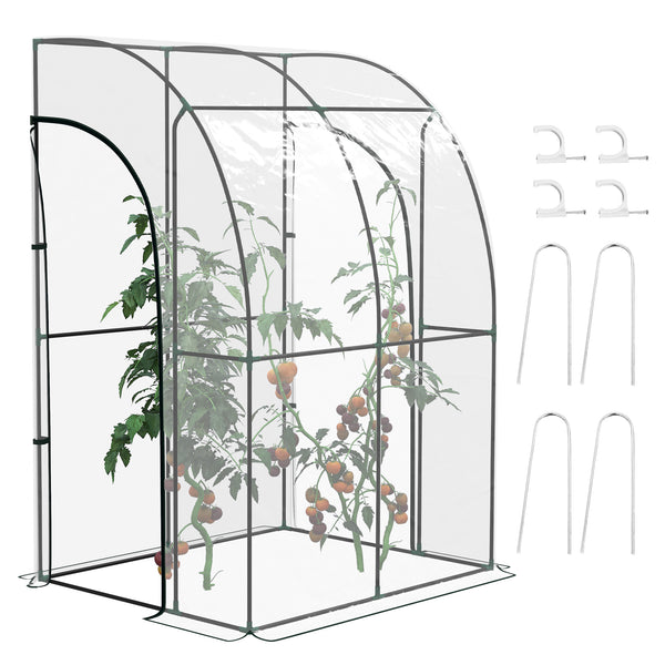 Serre de jardin adossée, serre de balcon, bâche renforcée PVC, châssis en acier, 2 portes zippées enroulables, pour légumes plantes fleurs, intérieur et extérieur, 143x118x212cm, transparent
