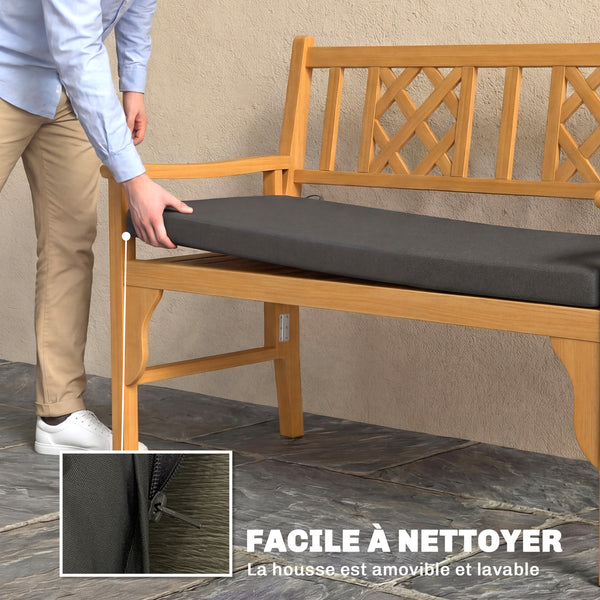 Coussin de banc, coussin pour Banc de Jardin pour l'extérieur et l'intérieur, housse amovible lavable, UPF 30+, sangles de fixation, jardin, patio, 110 x 46 x 6,5 cm, gris foncé