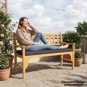 Coussin de banc, coussin pour Banc de Jardin pour l'extérieur et l'intérieur, housse amovible lavable, UPF 30+, sangles de fixation, jardin, patio, 110 x 46 x 6,5 cm, gris foncé