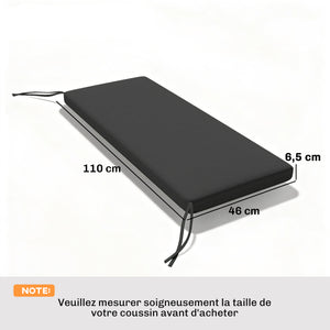 Coussin de banc, coussin pour Banc de Jardin pour l'extérieur et l'intérieur, housse amovible lavable, UPF 30+, sangles de fixation, jardin, patio, 110 x 46 x 6,5 cm, gris foncé