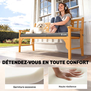 Coussin de banc, coussin pour Banc de Jardin pour l'extérieur et l'intérieur, housse amovible lavable, UPF 30+, sangles de fixation, jardin, patio, 110 x 46 x 6,5 cm, gris foncé