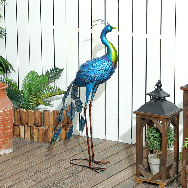 Statue de paon de jardin, décoration jardin extérieure en métal, résister aux éléments, pour jardins, porches, terrasses, 83H cm, multicolore