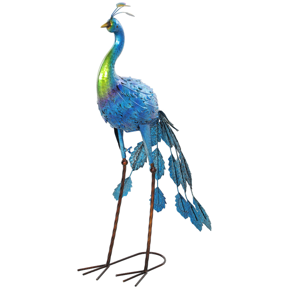 Statue de paon de jardin, décoration jardin extérieure en métal, résister aux éléments, pour jardins, porches, terrasses, 83H cm, multicolore