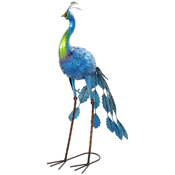 Statue de paon de jardin, décoration jardin extérieure en métal, résister aux éléments, pour jardins, porches, terrasses, 83H cm, multicolore