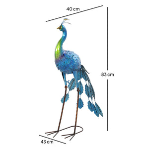 Statue de paon de jardin, décoration jardin extérieure en métal, résister aux éléments, pour jardins, porches, terrasses, 83H cm, multicolore
