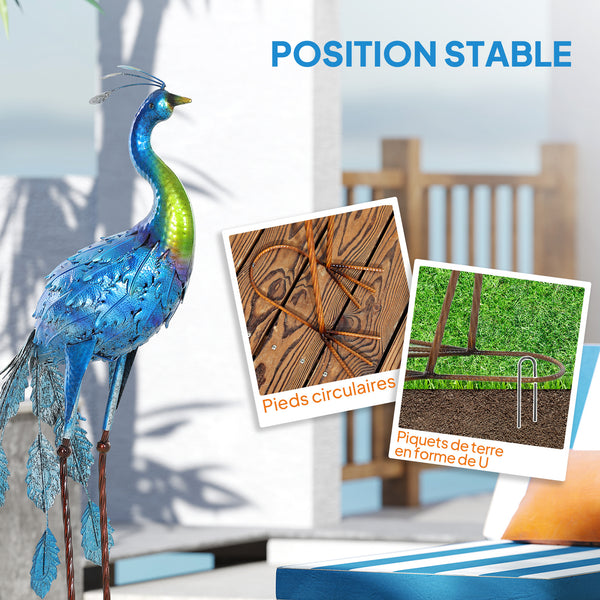 Statue de paon de jardin, décoration jardin extérieure en métal, résister aux éléments, pour jardins, porches, terrasses, 83H cm, multicolore