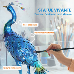 Statue de paon de jardin, décoration jardin extérieure en métal, résister aux éléments, pour jardins, porches, terrasses, 83H cm, multicolore