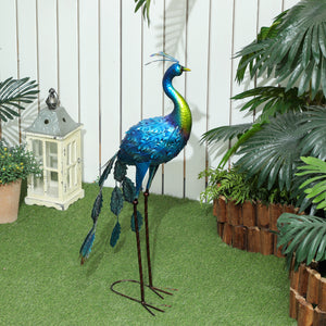 Statue de paon de jardin, décoration jardin extérieure en métal, résister aux éléments, pour jardins, porches, terrasses, 83H cm, multicolore