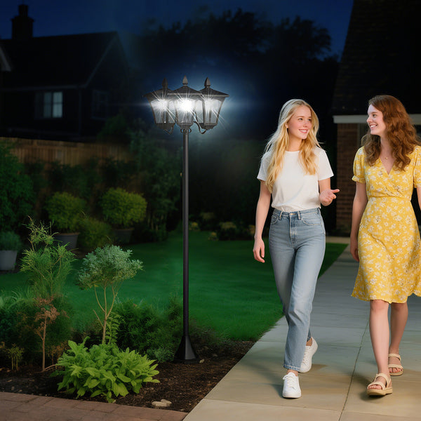 Lampadaire de jardin extérieur à LED solaire avec capteurs 3 abat-jours - H.182.5 cm - IP44