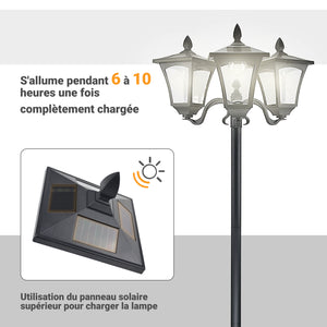 Lampadaire de jardin extérieur à LED solaire avec capteurs 3 abat-jours - H.182.5 cm - IP44