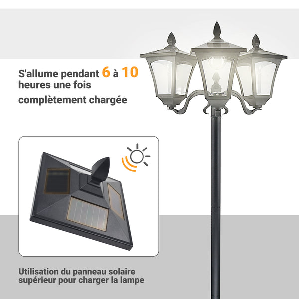 Lampadaire de jardin extérieur à LED solaire avec capteurs 3 abat-jours - H.182.5 cm - IP44