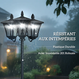 Lampadaire de jardin extérieur à LED solaire avec capteurs 3 abat-jours - H.182.5 cm - IP44