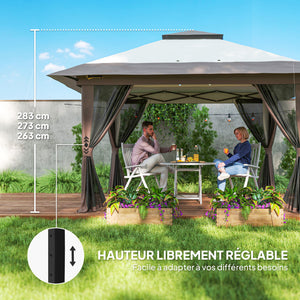 Tonnelle de jardin extérieur barnum de jardin pop-up tente pliant 4 x 4 m double toit protection UV 50+ 4 moustiquaires, 4 sacs de sable, 1 sac de transport tissu Oxford métal beige et marron