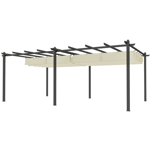 Pergola jardin exterieur pergola aluminium 3,6 x 6 m coulissante rétractable pour terrasse structure en aluminium + toile polyester - beige