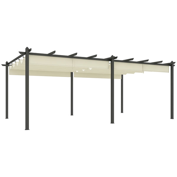 Pergola jardin exterieur pergola aluminium 3,6 x 6 m coulissante rétractable pour terrasse structure en aluminium + toile polyester - beige