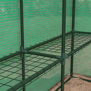 Serre de jardin PE avec étagères 4 niveaux, 4,39 m², serre de balcon bâche renforcée 140 g/m², châssis en acier, porte zippée enroulable, pour légumes plantes fleurs, 244 x 180 x 210 cm, vert