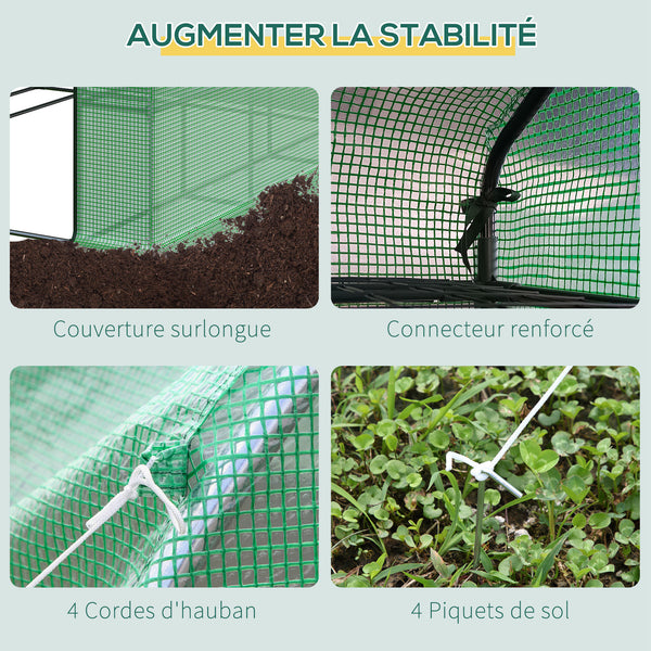 Serre de jardin PE avec étagères 4 niveaux, 4,39 m², serre de balcon bâche renforcée 140 g/m², châssis en acier, porte zippée enroulable, pour légumes plantes fleurs, 244 x 180 x 210 cm, vert