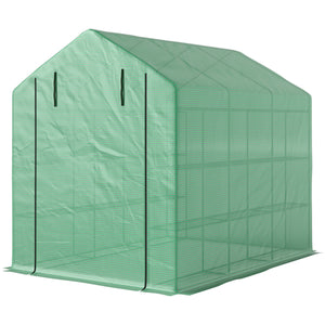Serre de jardin PE avec étagères 4 niveaux, 4,39 m², serre de balcon bâche renforcée 140 g/m², châssis en acier, porte zippée enroulable, pour légumes plantes fleurs, 244 x 180 x 210 cm, vert