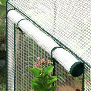 Serre de jardin PE, serre de balcon, bâche renforcée 135 g/m², châssis en acier, 2 portes zippées enroulables, pour légumes plantes fleurs, intérieur et extérieur, 100 x 80 x 150 cm blanc