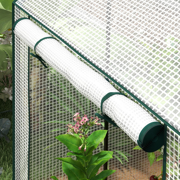 Serre de jardin PE, serre de balcon, bâche renforcée 135 g/m², châssis en acier, 2 portes zippées enroulables, pour légumes plantes fleurs, intérieur et extérieur, 100 x 80 x 150 cm blanc