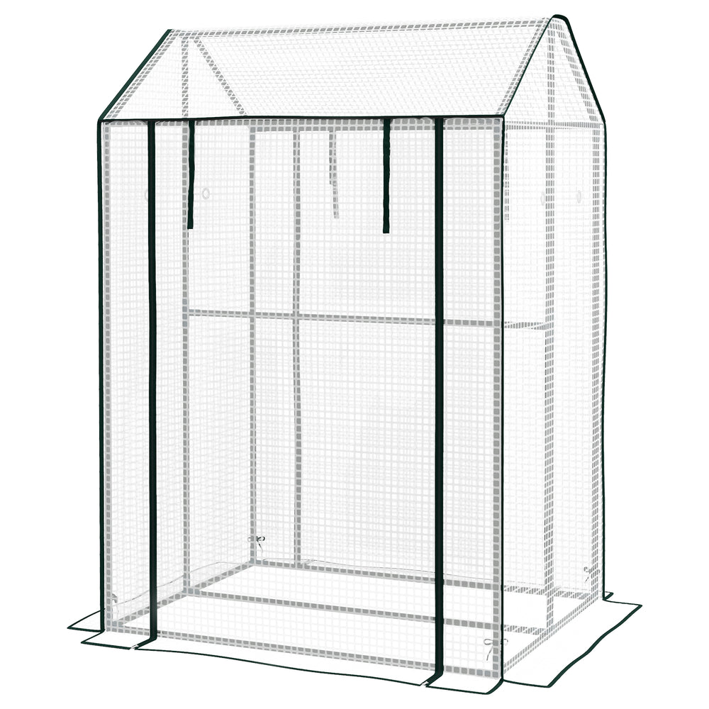 Serre de jardin PE, serre de balcon, bâche renforcée 135 g/m², châssis en acier, 2 portes zippées enroulables, pour légumes plantes fleurs, intérieur et extérieur, 100 x 80 x 150 cm blanc