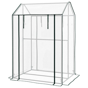 Serre de jardin PE, serre de balcon, bâche renforcée 135 g/m², châssis en acier, 2 portes zippées enroulables, pour légumes plantes fleurs, intérieur et extérieur, 100 x 80 x 150 cm blanc