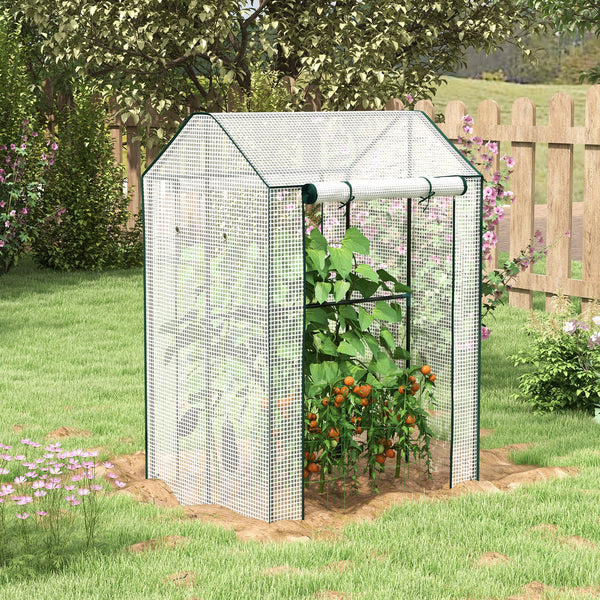 Serre de jardin PE, serre de balcon, bâche renforcée 135 g/m², châssis en acier, 2 portes zippées enroulables, pour légumes plantes fleurs, intérieur et extérieur, 100 x 80 x 150 cm blanc