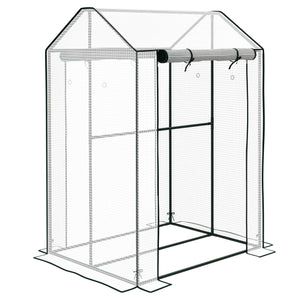 Serre de jardin PE, serre de balcon, bâche renforcée 135 g/m², châssis en acier, 2 portes zippées enroulables, pour légumes plantes fleurs, intérieur et extérieur, 100 x 80 x 150 cm blanc