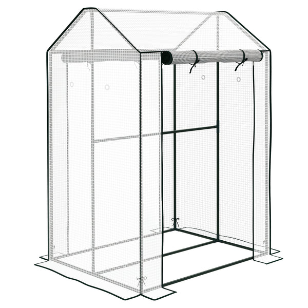 Serre de jardin PE, serre de balcon, bâche renforcée 135 g/m², châssis en acier, 2 portes zippées enroulables, pour légumes plantes fleurs, intérieur et extérieur, 100 x 80 x 150 cm blanc