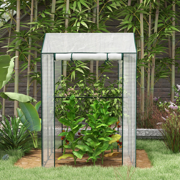 Serre de jardin PE, serre de balcon, bâche renforcée 135 g/m², châssis en acier, 2 portes zippées enroulables, pour légumes plantes fleurs, intérieur et extérieur, 100 x 80 x 150 cm blanc