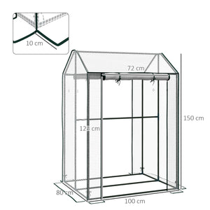 Serre de jardin PE, serre de balcon, bâche renforcée 135 g/m², châssis en acier, 2 portes zippées enroulables, pour légumes plantes fleurs, intérieur et extérieur, 100 x 80 x 150 cm blanc