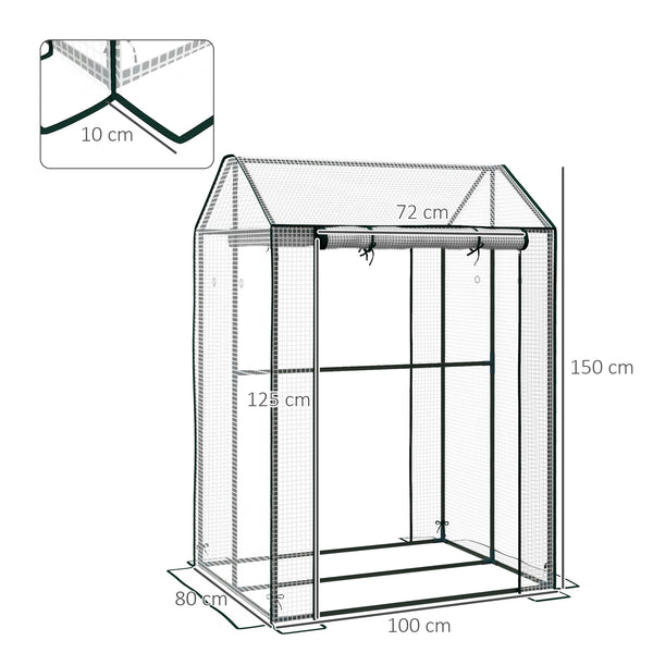 Serre de jardin PE, serre de balcon, bâche renforcée 135 g/m², châssis en acier, 2 portes zippées enroulables, pour légumes plantes fleurs, intérieur et extérieur, 100 x 80 x 150 cm blanc