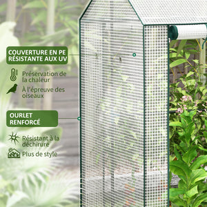 Serre de jardin PE, serre de balcon, bâche renforcée 135 g/m², châssis en acier, 2 portes zippées enroulables, pour légumes plantes fleurs, intérieur et extérieur, 100 x 80 x 150 cm blanc