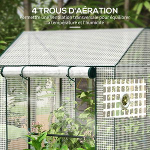 Serre de jardin PE, serre de balcon, bâche renforcée 135 g/m², châssis en acier, 2 portes zippées enroulables, pour légumes plantes fleurs, intérieur et extérieur, 100 x 80 x 150 cm blanc