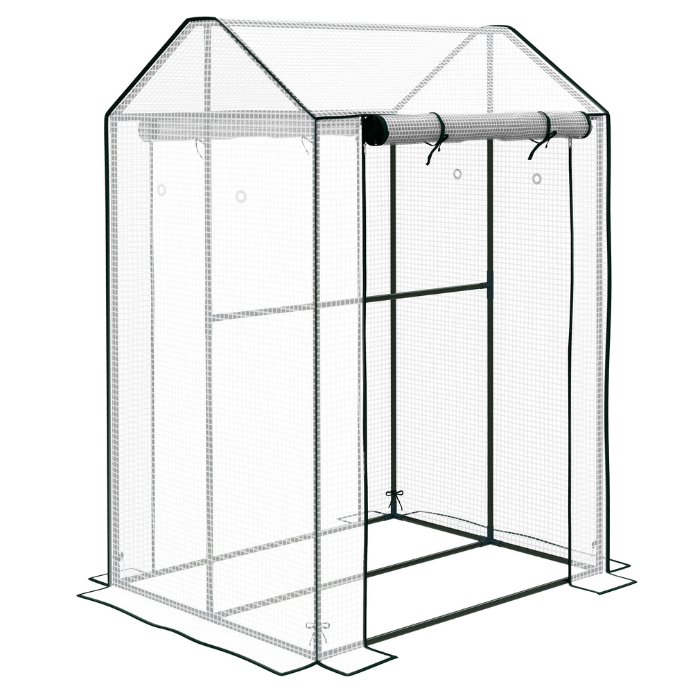 Serre de jardin PE, serre de balcon, bâche renforcée 135 g/m², châssis en acier, 2 portes zippées enroulables, pour légumes plantes fleurs, intérieur et extérieur, 100 x 80 x 150 cm blanc