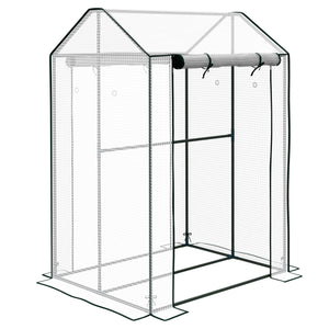 Serre de jardin PE, serre de balcon, bâche renforcée 135 g/m², châssis en acier, 2 portes zippées enroulables, pour légumes plantes fleurs, intérieur et extérieur, 100 x 80 x 150 cm blanc