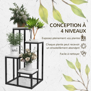 Support pour plantes étagère à fleurs 4 étagères différentes hauteurs structure acier - 34 x 34 x 66 cm