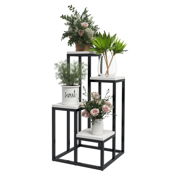 Support pour plantes étagère à fleurs 4 étagères différentes hauteurs structure acier - 34 x 34 x 66 cm