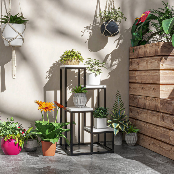 Support pour plantes étagère à fleurs 4 étagères différentes hauteurs structure acier - 34 x 34 x 66 cm